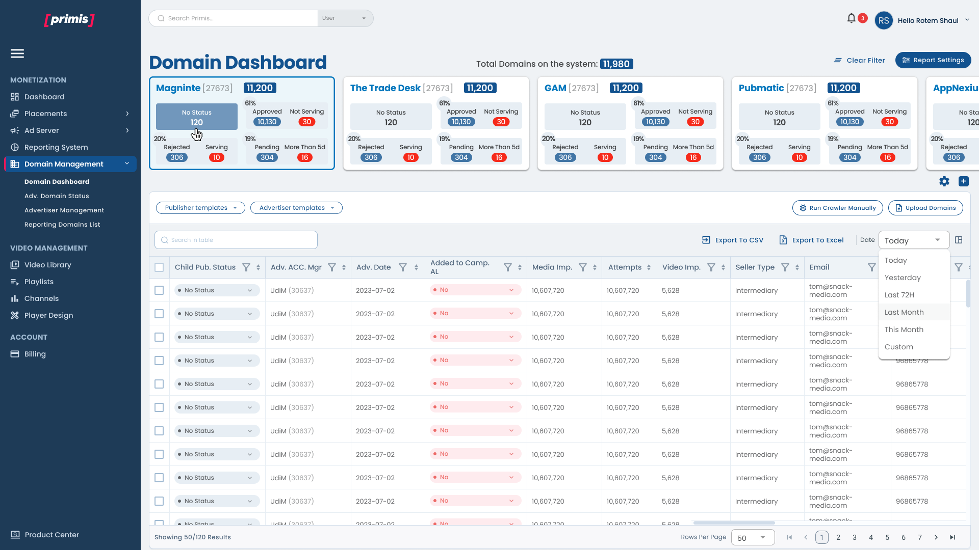 Primis: Domain Dashboard – SSPs Domain Management Hub – Online Portfolio